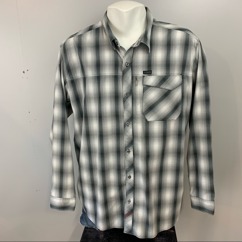 Columbia Omni Dry Long Sleeve Button Up Plaid Grey Gray 2XL
